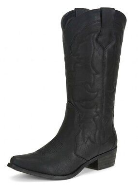 Ladies Black Faux leather Cowgirl Boots for Women Calf Fashion Western Shoes